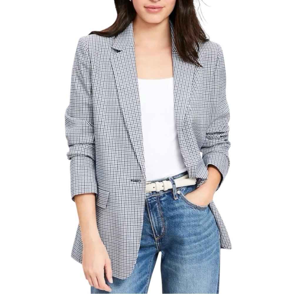 Ann Taylor Loft NWT Relaxed Modern Houndstooth Blazer in Blue & Black Plaid 10